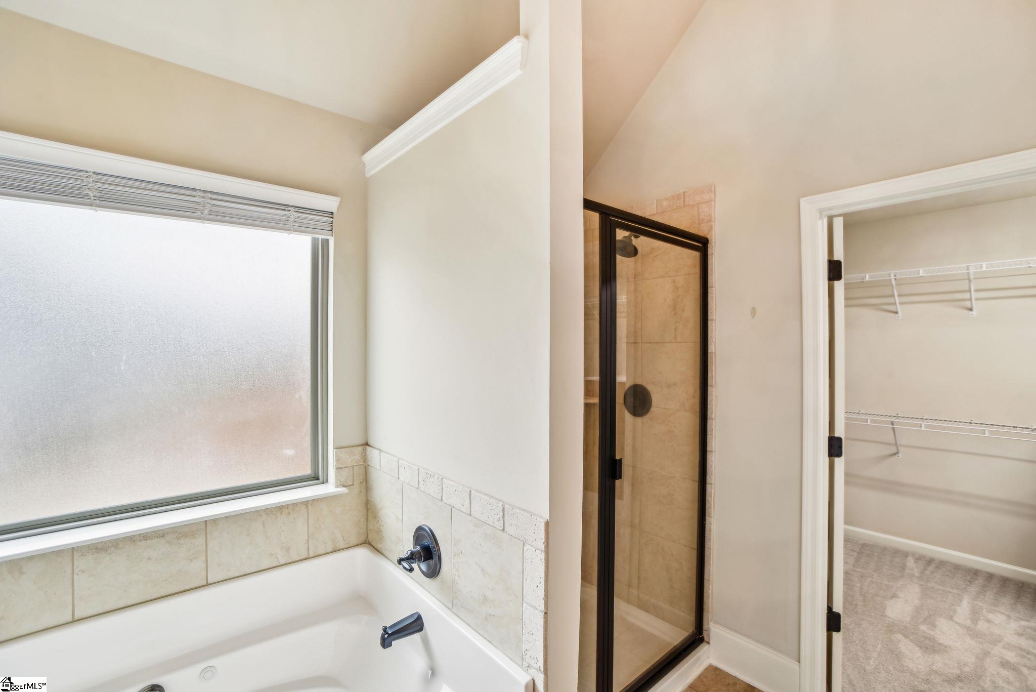 Jetted tub and tile shower