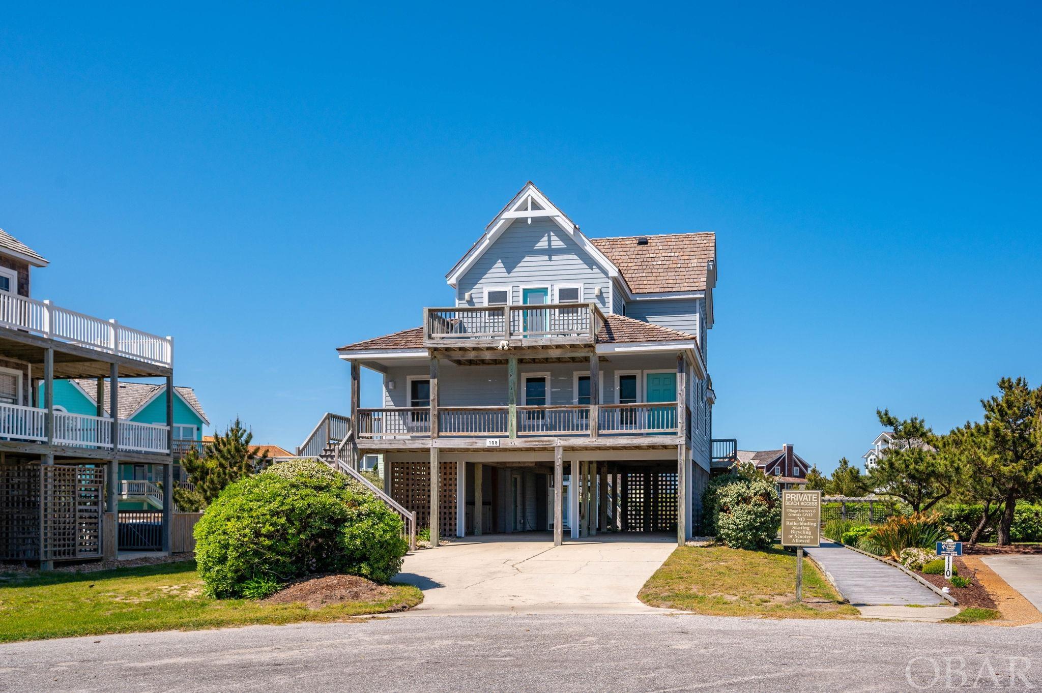 A fantastic opportunity to own a smaller home on the east side of the Beach Road and in one of the premiere communities on the Outer Banks- Village at Nags Head. This 4-BR, semi-oceanfront has a multitude of major updates including a new roof (2023), new LP Smart siding and windows (2021), new decking (2022), and many interior fixtures (2021). And all just a few short steps to the beach. Enjoy the ocean view from your back deck along with the sound of the waves washing ashore. The Village at Nags Head offers separate memberships for the Village Beach Club and Nags Head Golf Links.