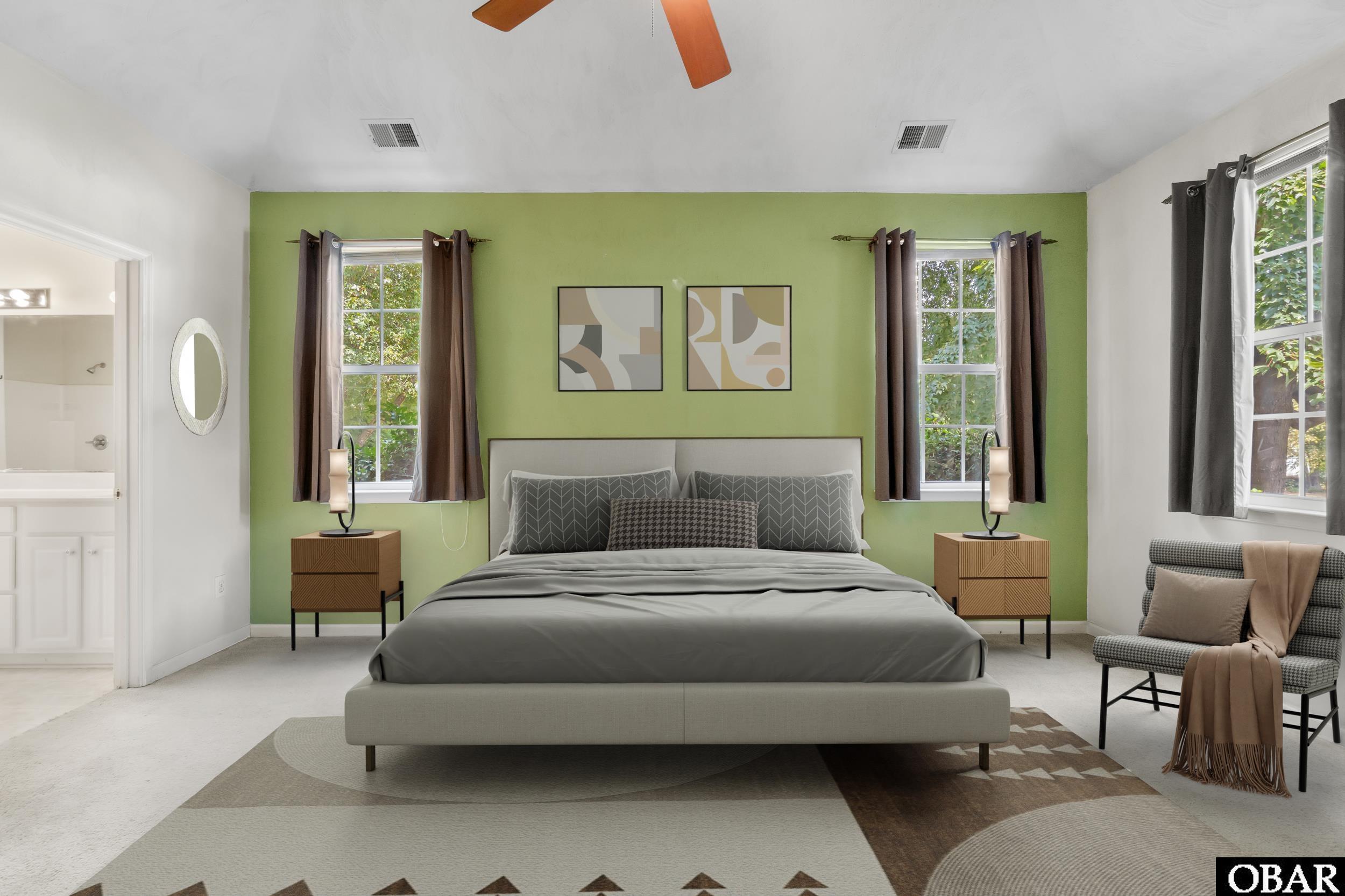 Virtually staged primary suite