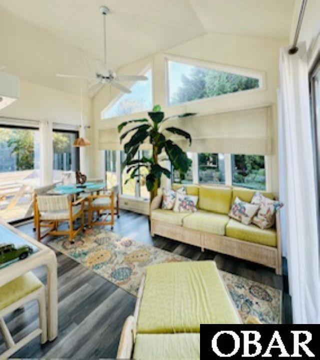 Divided by a see through fireplace. Owner's have cut off, because do not want renters to use and do not come in winter.