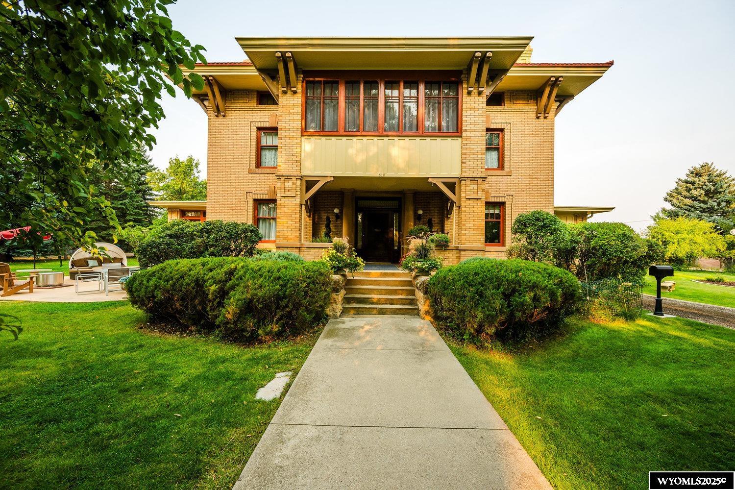 Historic Brooks Mount View Mansion. 5 bedrooms, 3.5 baths with an updated master suite with sleeping porch among the tree tops. Your own ballroom sits atop this amazingly preserved grand home with incredible finishes that would be impossible to find in modern construction. Estate-sized mature yard. Once in a lifetime opportunity to own one of the most magnificent homes in all of Wyoming. Amenities:  Breakfast nook, covered patio; exercise room; hardwood floors; pantry; patio; security system; skylights, walk-in closet; floyer.