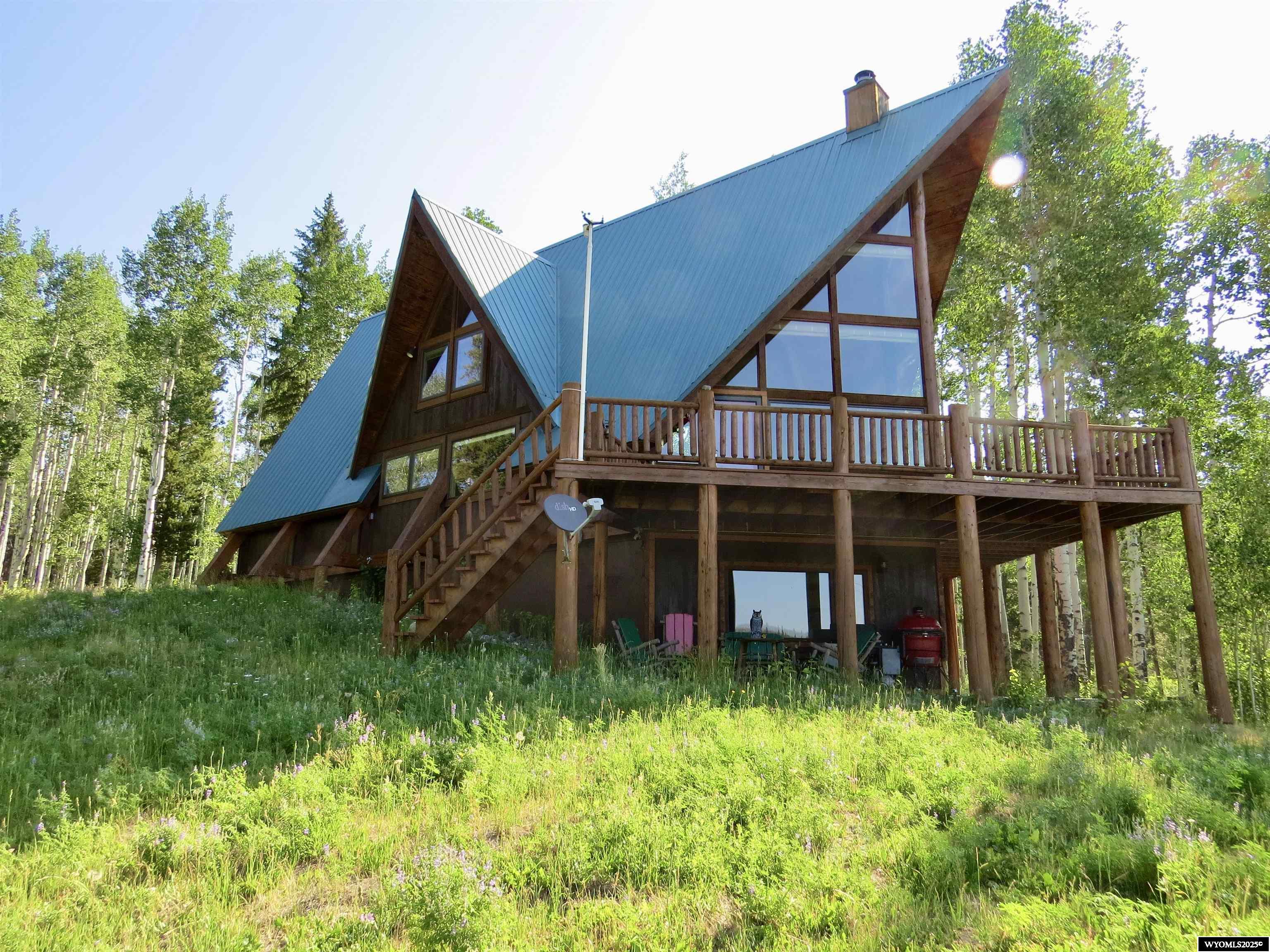 Borders National Forest! This incredible 58.5 acre property is a dream come true! The serene setting offers a lovely A-Frame cabin with primary suite loft and a walkout basement. There's plenty of room for family and guests. The main level great-room is built for entertaining & offers beautiful views of the Ntl. Forest and Wind River. 3BD/2BA on above grade levels. The lower level has a family/game room, bar, built in bunks, guest bath and mechanical room. Kick back with a beverage on the main level deck. A new detached garage/shop has plenty of room for toys & more! Home is furnished & turnkey ready to move into!  A stunning mix of native grasses, shrubbery, pine and aspen trees all around the property offer privacy and attracts the local wildlife.  Hike, fish or hunt on the National Forest bordering the property!  Snowmobile, cross-country ski or snowshoe in the winter!  Approx. 25 minutes to downtown Dubois or a bit over an hour to Teton & Yellowstone National Parks, Jackson and the airport. Take this opportunity to own your own peaceful piece of Wyoming while you can!