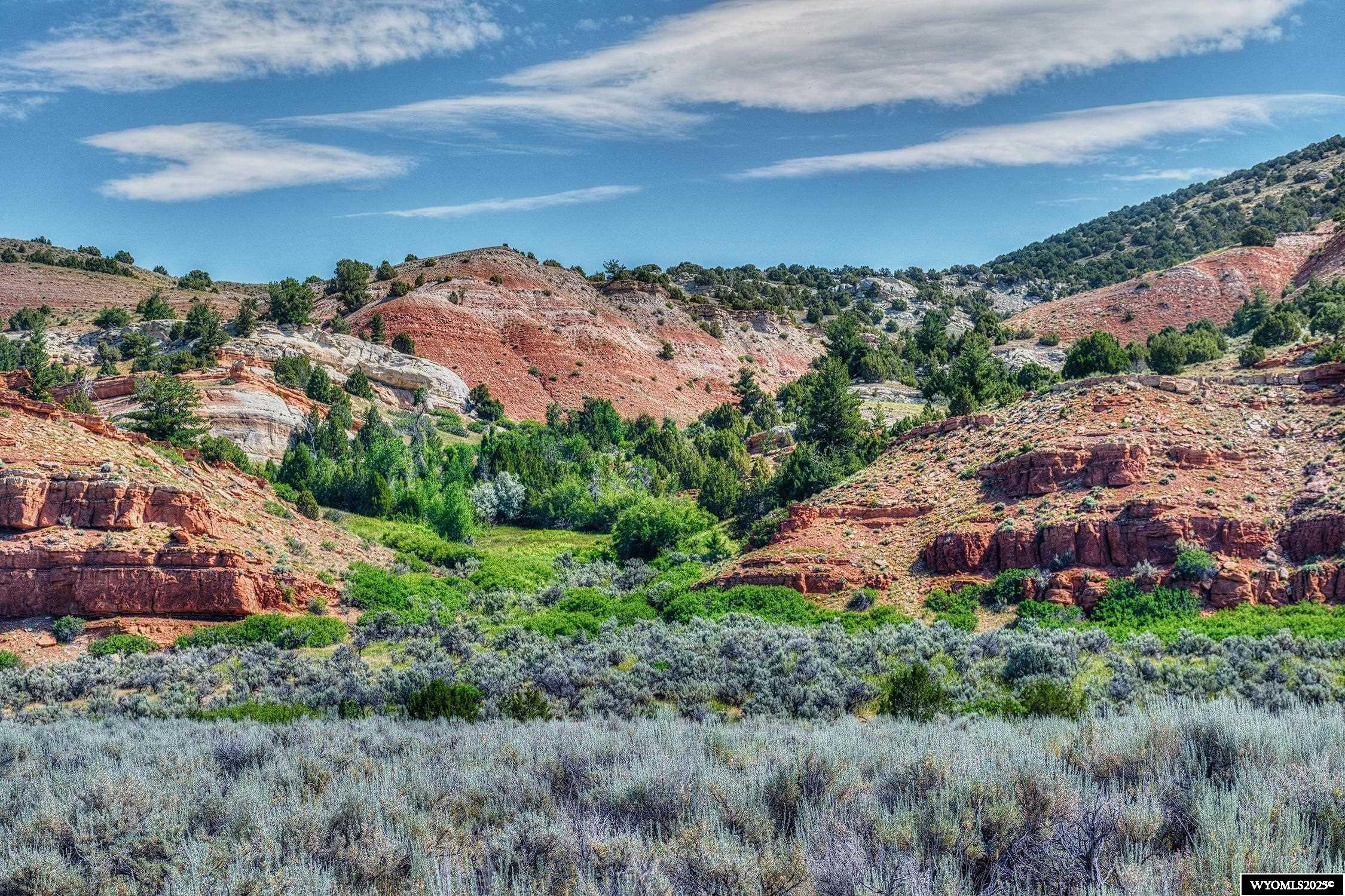 Every once in a while, we list a rare gem. This is it!  Take advantage of this incredible and rare opportunity to own Wyoming river front property. This hidden gem offers 200 acres of Wyoming range land with varying terrain of red cliffs, canyons, riparian areas, river frontage, and a natural spring. You will enjoy years of exploring this vast variety of habitats suitable for many of Wyoming’s wildlife needs.  The roadway access to the property has been newly built and graveled for year-round access. Improvements for your comfort on the property include an RV structure, complete with roof, wastewater dump to a permitted septic, and fresh water from a 3000-gallon cistern. The RV pad was structurally planned and built to accommodate your future ideas for completion to a totally enclosed building for a shop or home. Included in the RV Parking structure is a modern “bathhouse”. Every comfort you would expect in your home bath is here.  The property is newly fenced with barbed wire on three sides with only the top of the red rocks fence line left as original. If you look across the river, in the red rock cliffs you will find a natural spring creating a dense “green” area. Sellers have hiked much of the land and are always amazed at what they discover in those hills. The historic use of these lands is apparent. They were surprised by the many areas of level terrain found among the red rock cliffs and outcroppings. How about an overnight camp under the stars? The current owners have identified a beautiful area along the river which they felt would make a stunning homesite.  It is marked and we will share that with you when you view the property. There are also areas they can recommend for easy crossing of the river. There is a bridge on the Dallas Dome oilfield site that gives legal access to this subject property to the parts of the land that are across the river. If you are hunters, this land is in hunt area L160 for white tail and mule deer. This is a fantastic and very special piece of Wyoming land. We think you should see it for yourself. It may be too good to last too long. Call for an appointment to see!